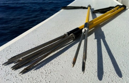 Some of the undocumented lionfish spears seized from Blacktip Island youngsters this week. The source of the spears has not been determined.